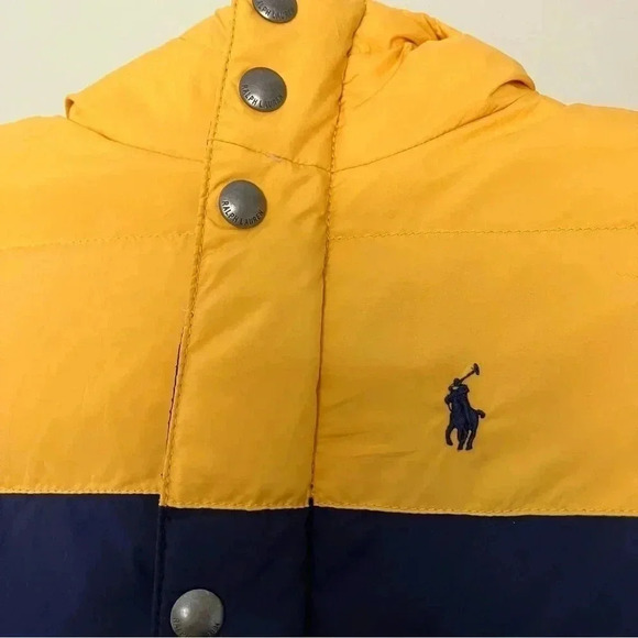 Polo by Ralph Lauren yellow navy down puffer hooded jacket - Picture 6 of 7